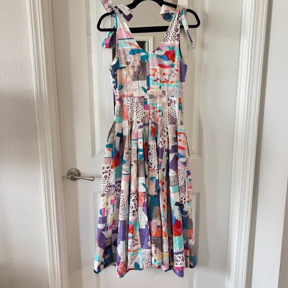 555 Hunter Bell Braden Dress Patchwork Midi Size 2 Color White Blue - Picture 8 of 8